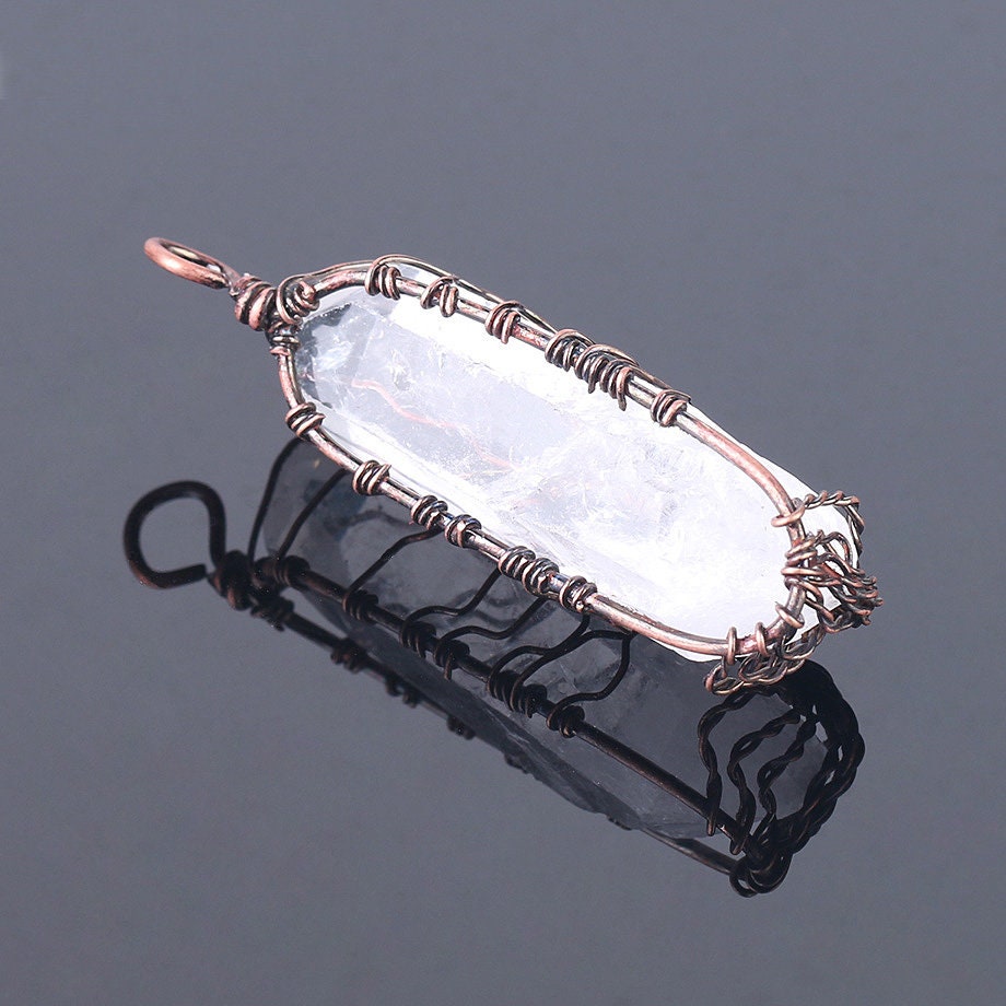 Crystal Pendant Antique Copper Wire Wrapped Tree of Life Quartz Pendant 1pc