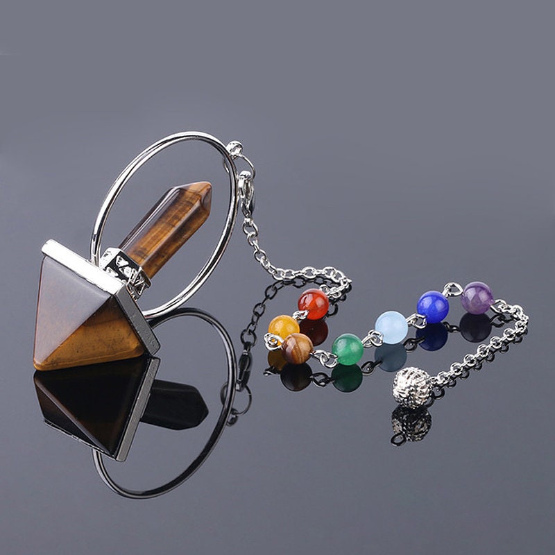 7 Chakra Reiki Healing Pendant Hexagonal Prism Pyramid Crystal Pendants 7''