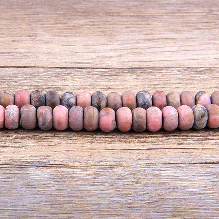 Perles rondes en rhodonite noire mate 4 x 6 mm, 5 x 8 mm, 15 pouces