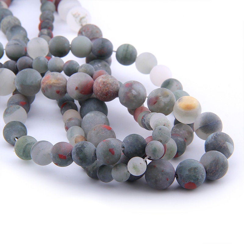 Perles mates en pierre de sang africaine 4 mm, 6 mm, 8 mm, 10 mm, 12 mm, 15 pouces