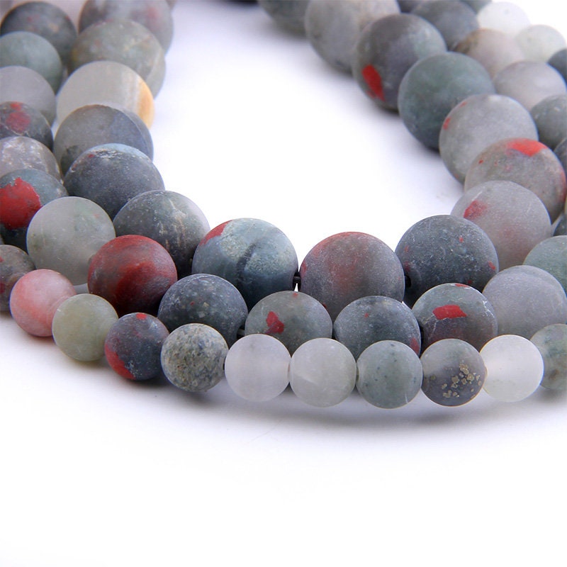 Perles mates en pierre de sang africaine 4 mm, 6 mm, 8 mm, 10 mm, 12 mm, 15 pouces