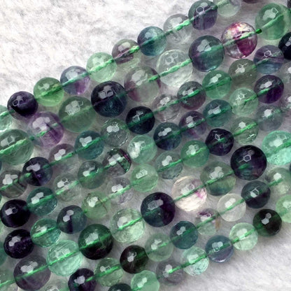 Perles à facettes en fluorite verte violette 6 mm, 8 mm, 10 mm, 12 mm, 15 pouces