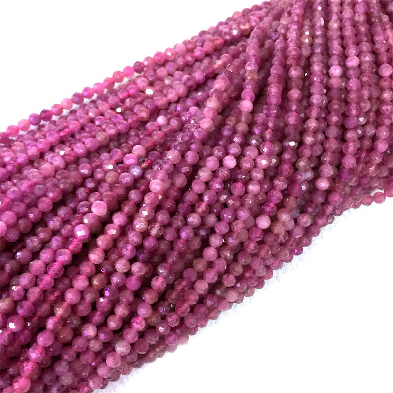 Pink turmalin facetterede perler Naturlige ædelstensperler 2 mm 3 mm 4 mm 5 mm