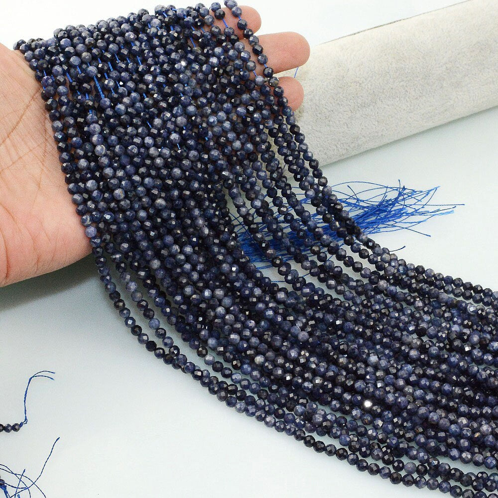 Genuine Sapphire Faceted Beads  2mm 3mm 4mm 5mm 15''