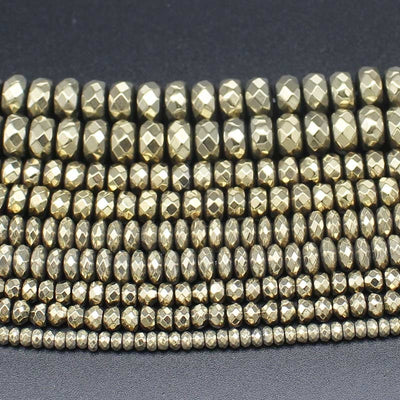 Light Gold Hematite Rondelle Faceted Beads 3mm 4mm 6mm 8mm 10mm 15''
