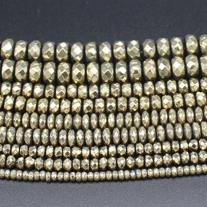 Perles à facettes en hématite or clair 3 mm, 4 mm, 6 mm, 8 mm, 10 mm, 15 pouces