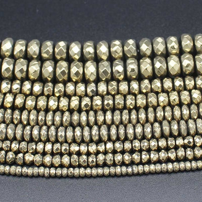 Perles à facettes en hématite or clair 3 mm, 4 mm, 6 mm, 8 mm, 10 mm, 15 pouces