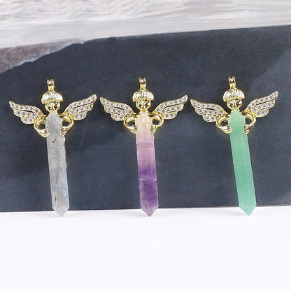 Gold Silver Long Sword Hexagonal Prism Cupid Angel Wings Pendants 1pc