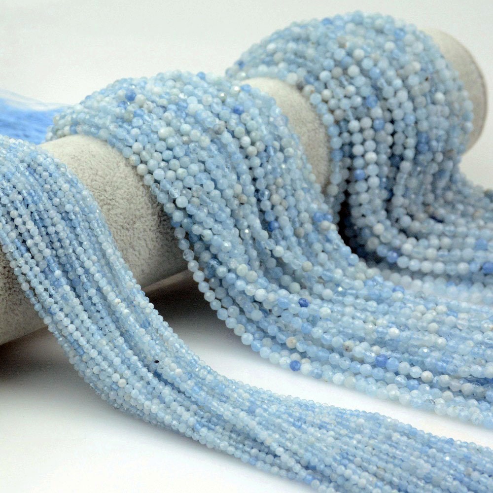 Aquamarin facetterede perler 2 mm 3 mm 4 mm 15''