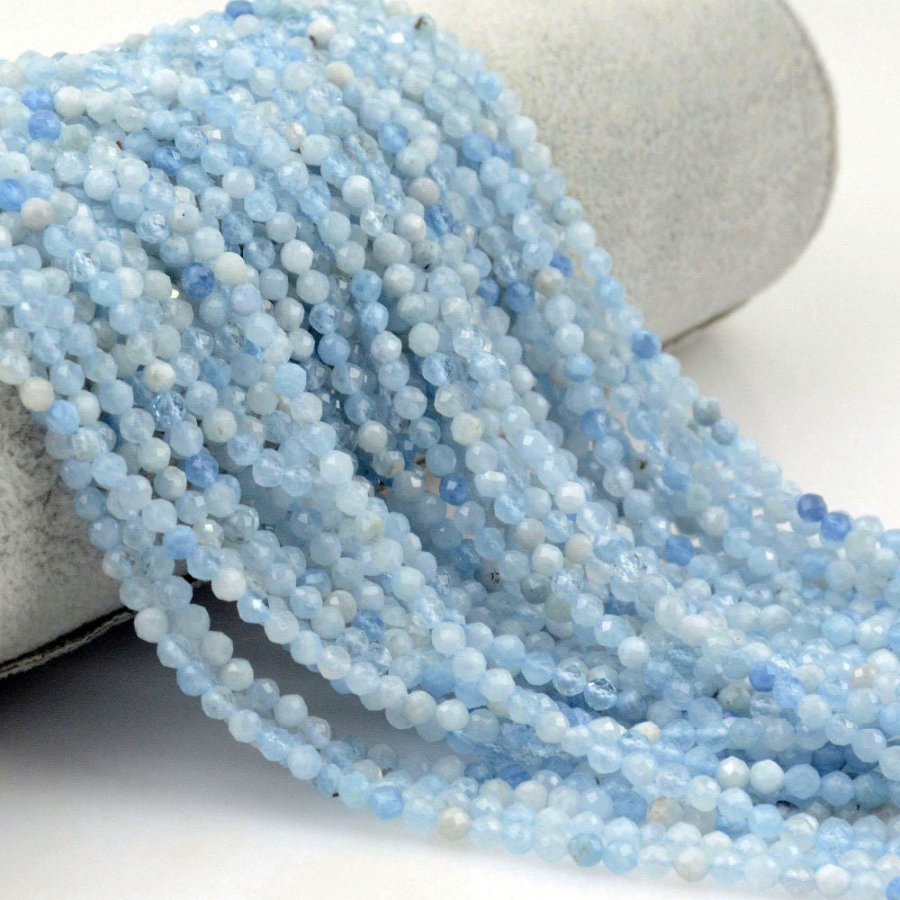 Aquamarine Faceted Beads 2mm 3mm 4mm 15''