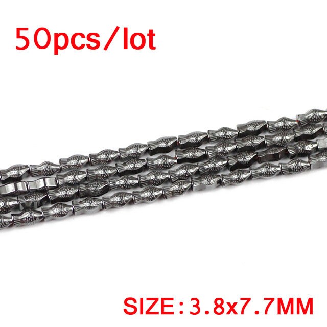 Hematite Fish Carved Beads 4x8mm 6x16mm 15''