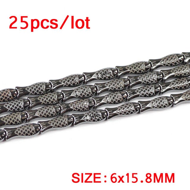 Hematite Fish Carved Beads 4x8mm 6x16mm 15''