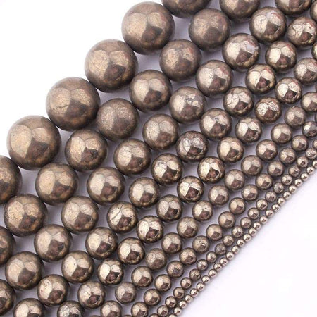 Perles rondes en pyrite, pierres précieuses naturelles, 4 mm, 6 mm, 8 mm, 10 mm, 12 mm, 15 pouces