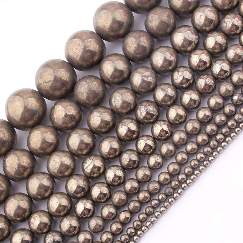 Pyrit runde perler Naturlige ædelstensperler 4 mm 6 mm 8 mm 10 mm 12 mm 15''