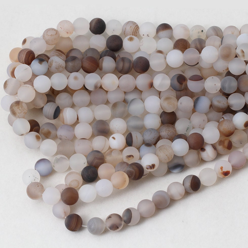 Black White Agate Matte Beads 4mm 6mm 8mm 10mm 15''