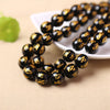 Gold Plated Carved Black Onyx Beads Natural Gemstone Beads 6mm 8mm 10mm 12mm 14mm 15''