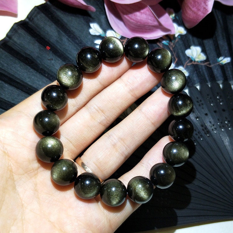 Et guld obsidian armbånd stenperler armbånd, 6mm 8mm 10mm 12mm 14mm 16mm 18mm 8''