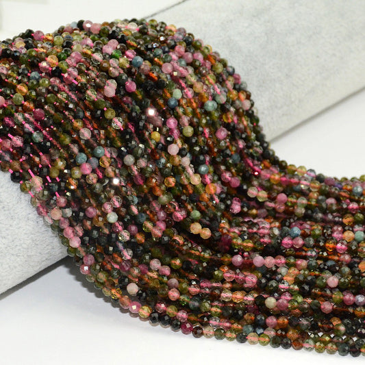 Regnbueturmalin facetterede perler Naturlige ædelstensperler 2 mm 3 mm 4 mm