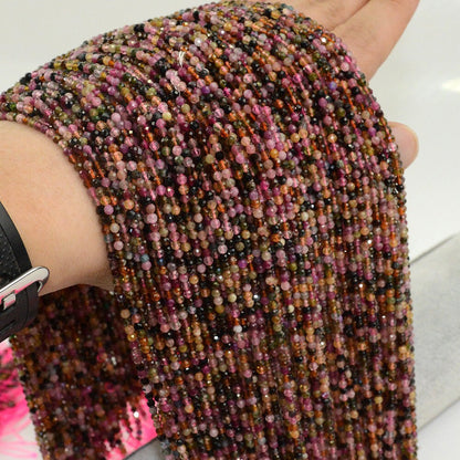 Rainbow Tourmaline Faceted Beads Natural Gemstone Beads 2mm 3mm 4mm