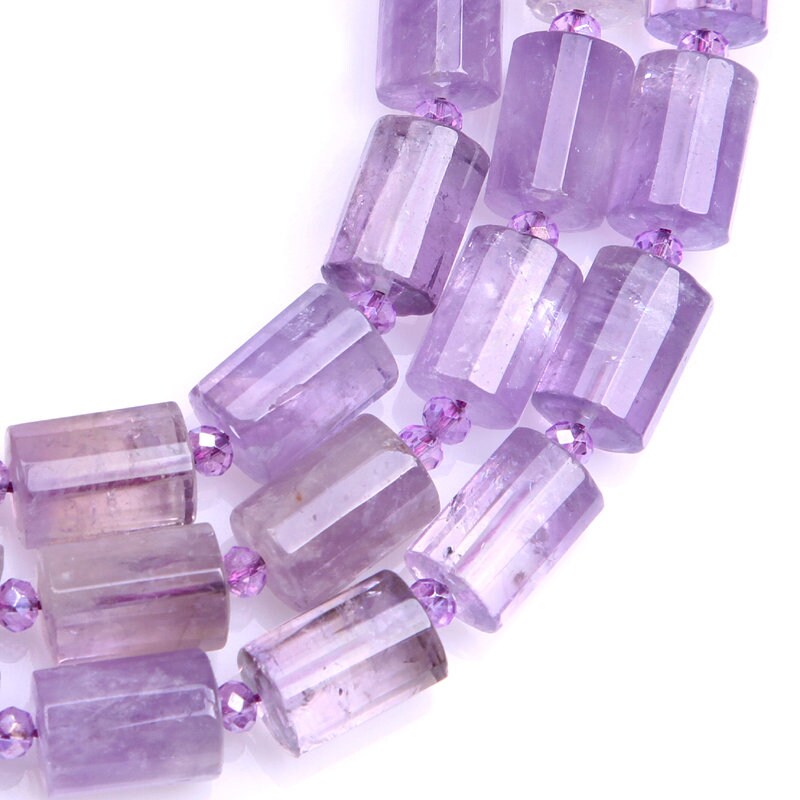 Light Amethyst Tube Faceted Beads 10x14mm