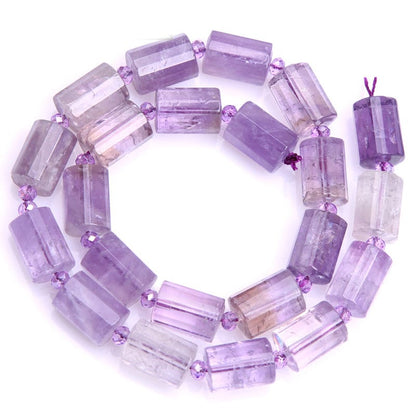 Light Amethyst Tube Faceted Beads Natural Gemstone Beads 10x14mm 22pcs