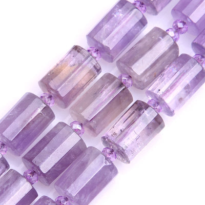 Light Amethyst Tube Faceted Beads Natural Gemstone Beads 10x14mm 22pcs