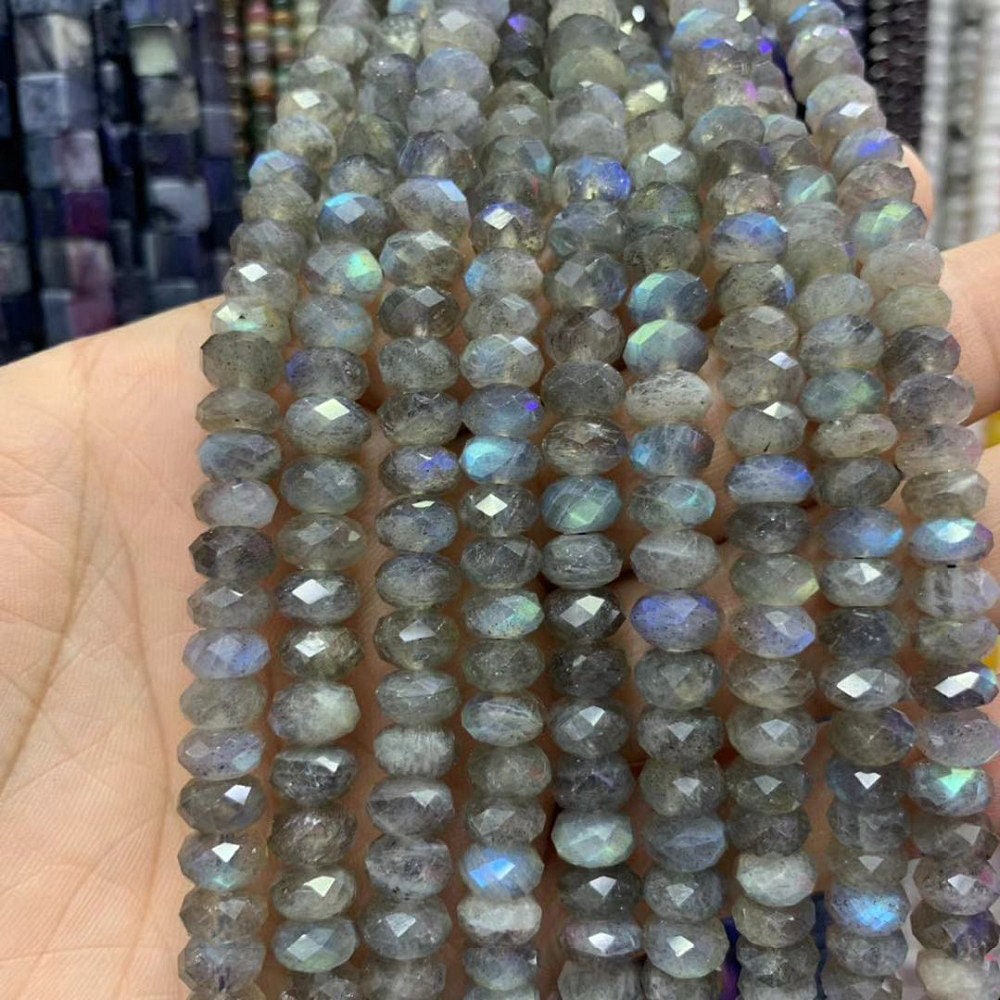 Perles à facettes en labradorite rondelles 3x5mm 4x6mm 5x8mm