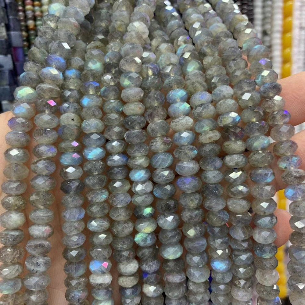 Perles à facettes en labradorite rondelles 3x5mm 4x6mm 5x8mm