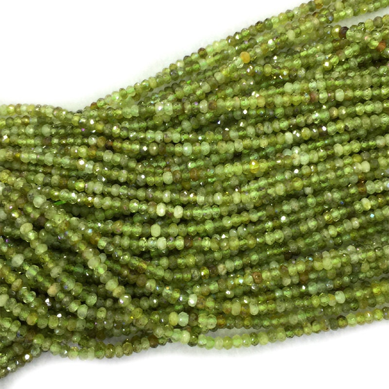 Perles à facettes en rondelles de grenat vert 3x4 mm 15''