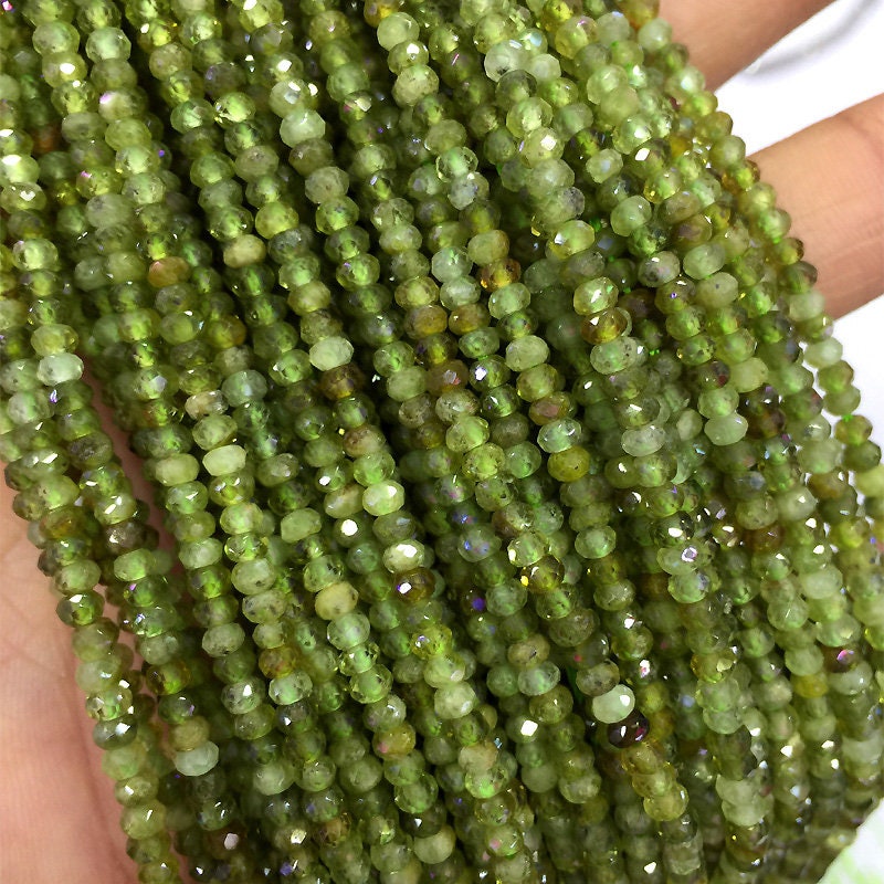 Perles à facettes en rondelles de grenat vert 3x4 mm 15''