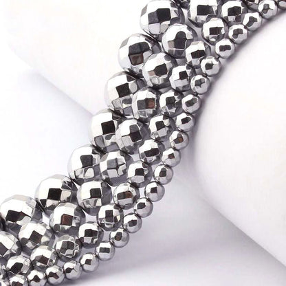 Silver Hematite Faceted Beads 2mm 3mm 4mm 6mm 8mm 10mm 15''
