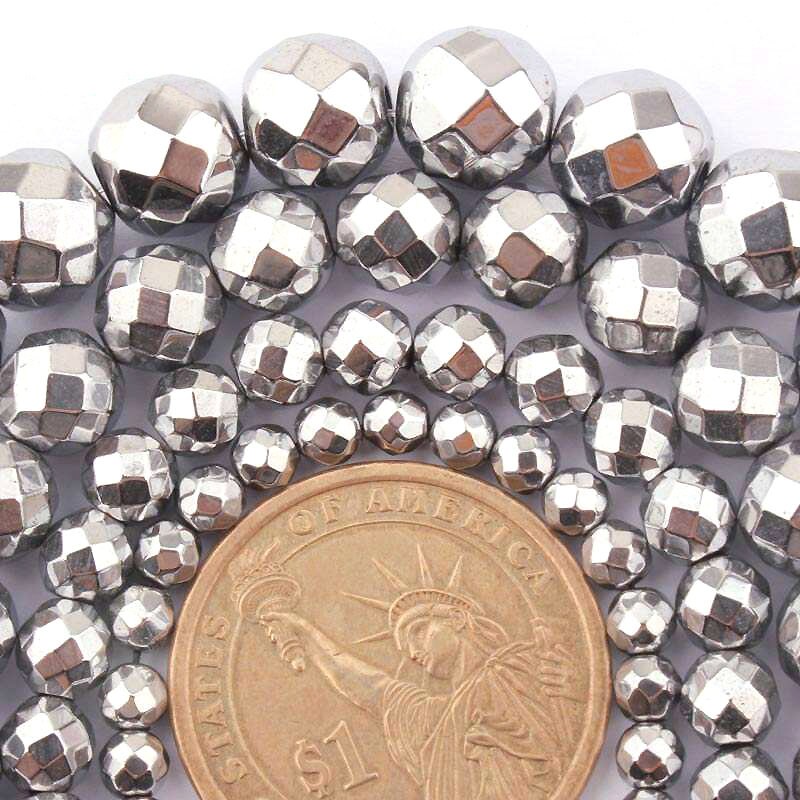 Silver Hematite Faceted Beads 2mm 3mm 4mm 6mm 8mm 10mm 15''