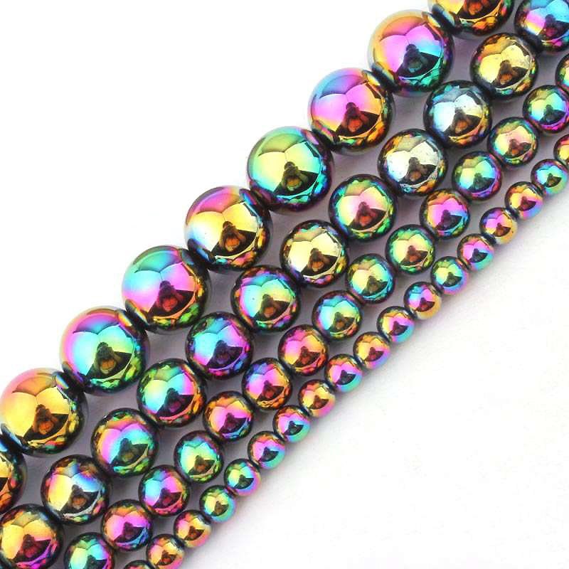 Perles d'hématite arc-en-ciel 2 mm 3 mm 4 mm 6 mm 8 mm 10 mm