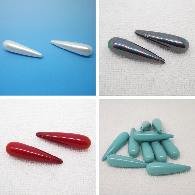 Perles de coquillage semi-percées en forme de larme 8 x 30 mm, 2 pièces