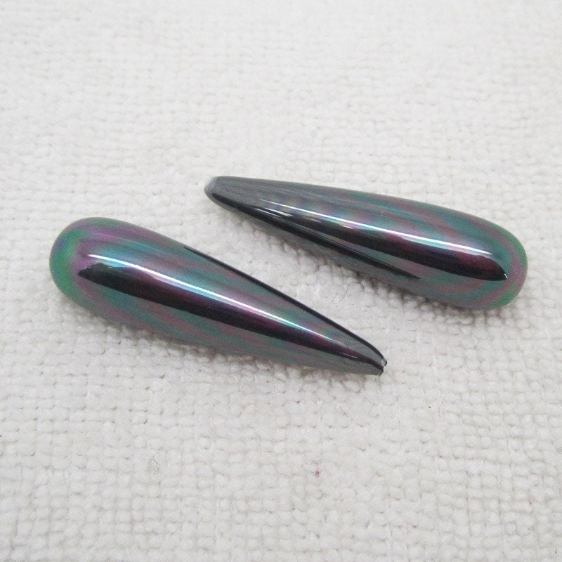 Perles de coquillage semi-percées en forme de larme 8 x 30 mm, 2 pièces