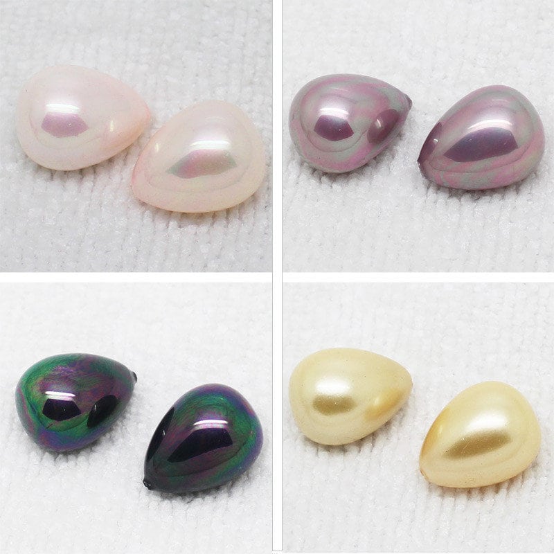 Shell Pearl Half Drilled Teardrop Beads 14x18mm 2pcs