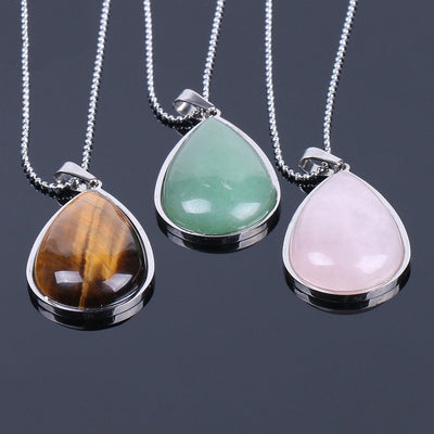 Crystal Quartz Stone Teardrop Pendant Necklace Jewelry 18''