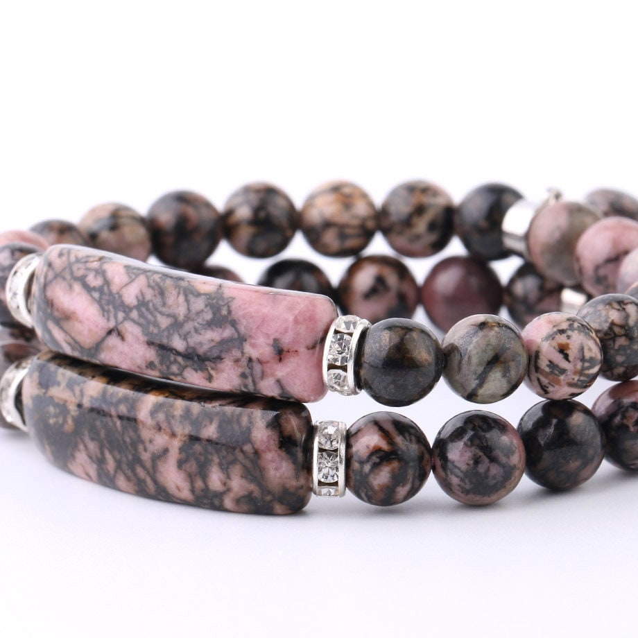 Rhodonite Heart Pendant Bracelet 7''