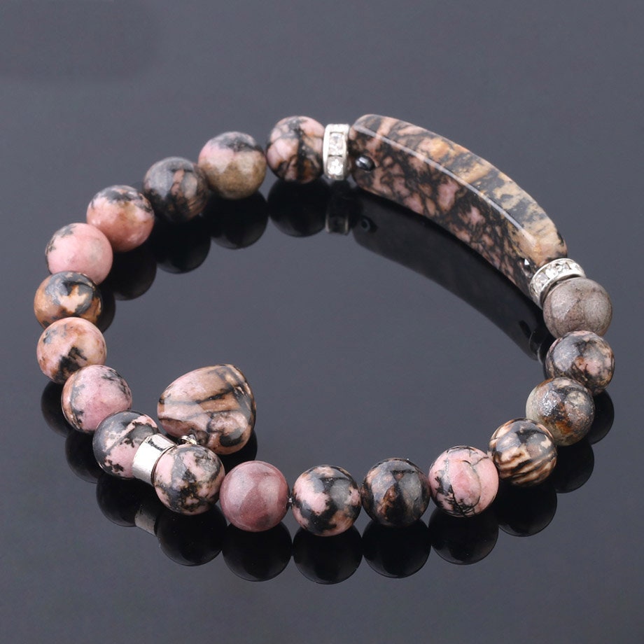 Rhodonite Heart Pendant Bracelet 7''