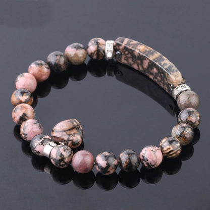 Rhodonite Heart Pendant Bracelet 7''