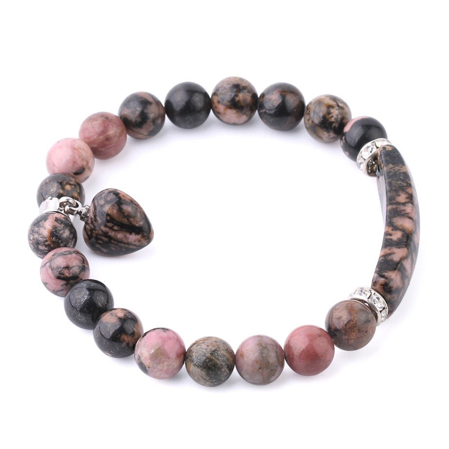 Rhodonite Heart Pendant Bracelet 7''