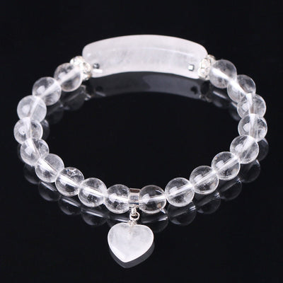 Clear Crystal Quartz Bracelet Charm Heart Stone Pendant Bracelet 7''