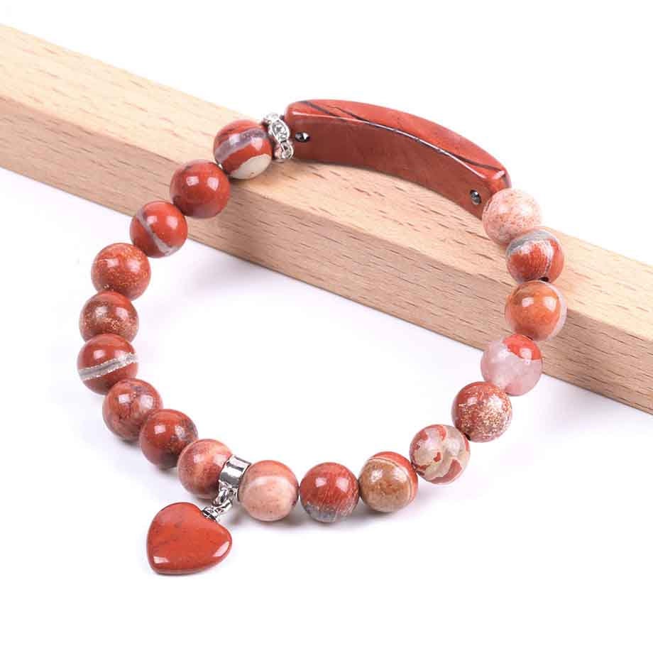 Red Jasper Heart Pendant Bracelet 8mm 7''