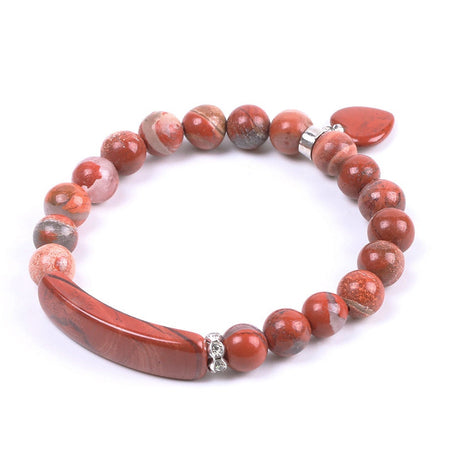 Red Jasper Heart Pendant Bracelet 8mm 7''