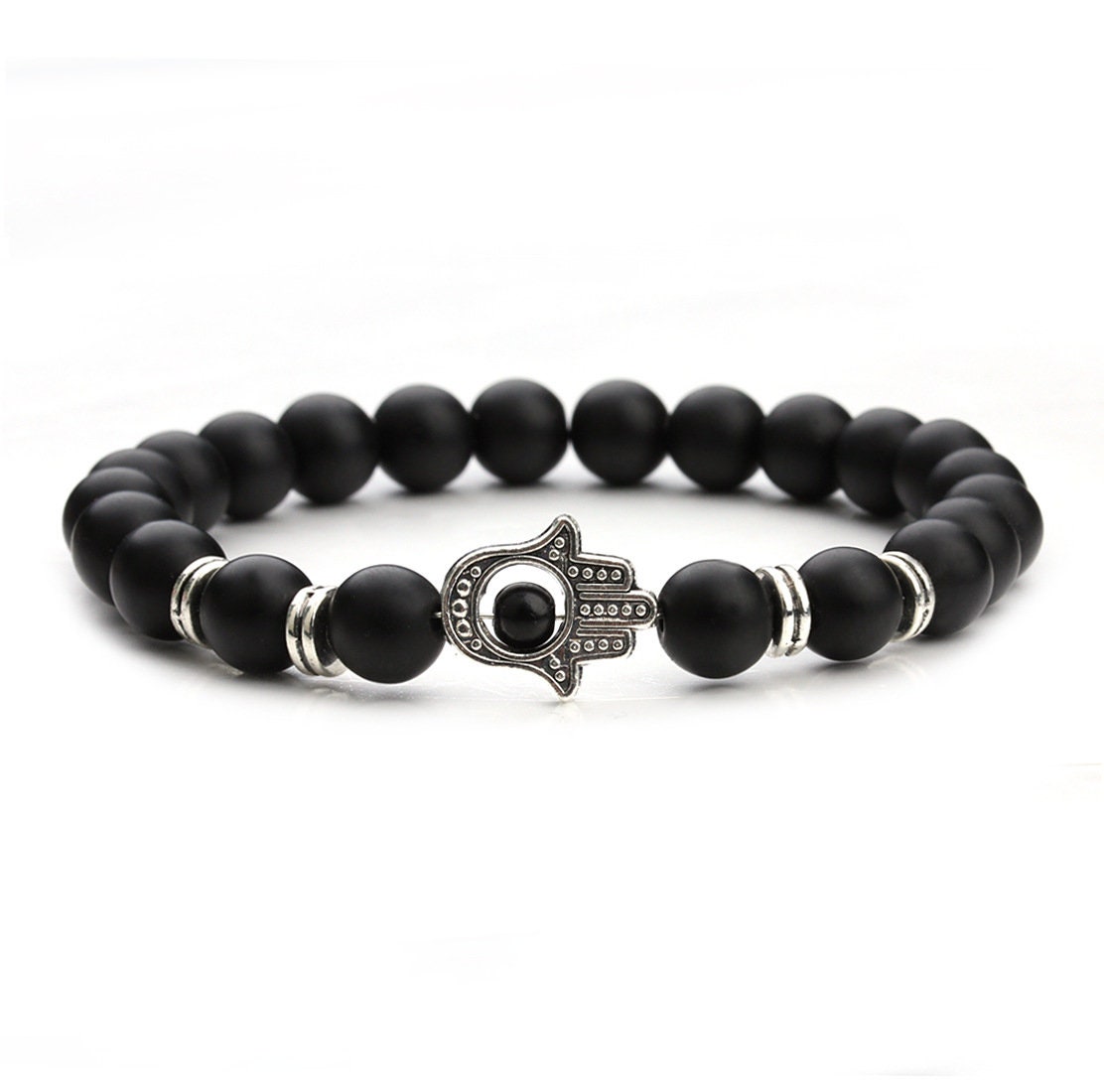 Matte Onyx Bracelet Charm Palm Bracelet 8mm 8''