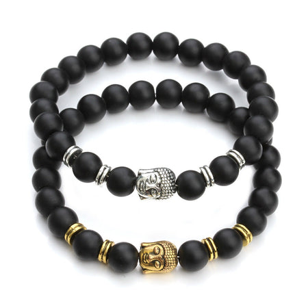Matte Onyx Bracelet Silver Gold Buddha Bracelet 8mm 8''