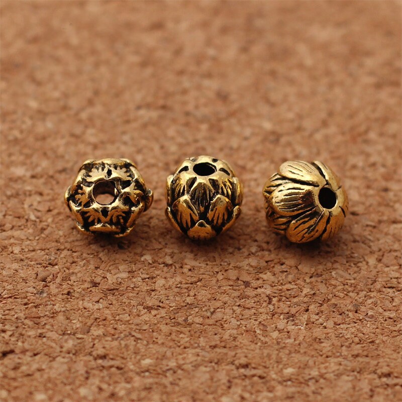 10 mm Lotus Spacer, antik guld, sølvfarvet legering, DIY smykkefund 30 stk.