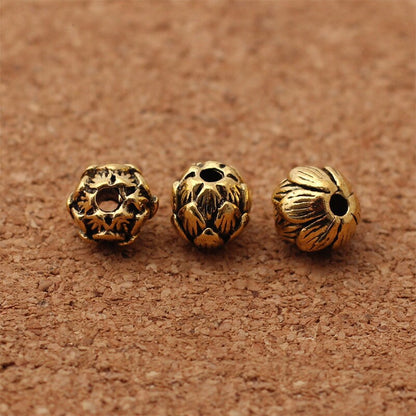 10 mm Lotus Spacer, antik guld, sølvfarvet legering, DIY smykkefund 30 stk.