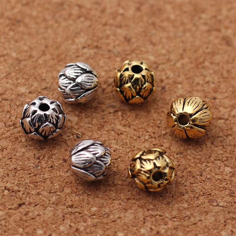10 mm Lotus Spacer, antik guld, sølvfarvet legering, DIY smykkefund 30 stk.