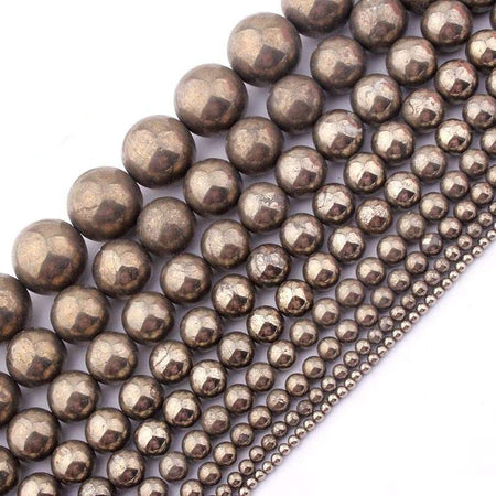Perles rondes en pyrite, pierres précieuses naturelles, 4 mm, 6 mm, 8 mm, 10 mm, 12 mm, 15 pouces